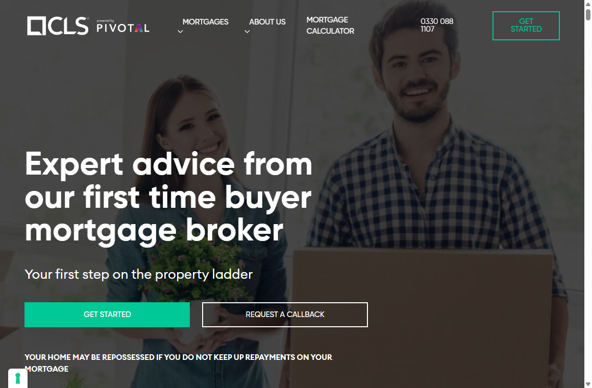 CLS Money first-time buyer mortgage page, showing its heading and the repossession warning.