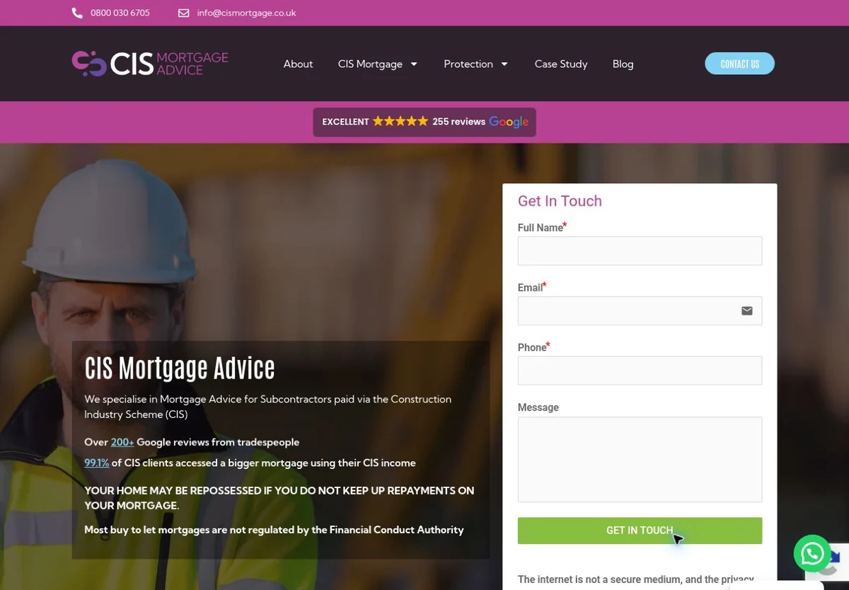 CIS Mortgage Advice homepage and enquiry form