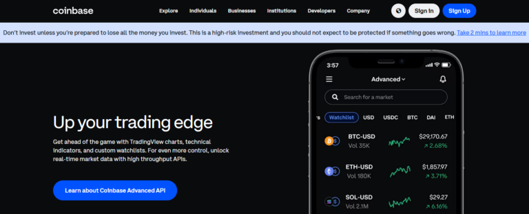 "Coinbase Advanced mobile interface displaying BTC, ETH, and SOL price watchlist with TradingView charts – real-time crypto market data and custom trading tools (2025)"