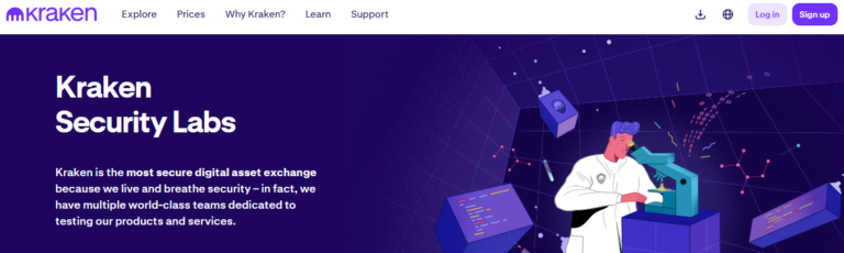 "Kraken Security Labs illustration showing a researcher analysing blockchain data with digital tools, highlighting Kraken's focus on cybersecurity and crypto exchange safety in 2025"