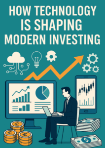 Illustration of investor using laptop with charts, graphs, and digital trading icons, representing how technology is shaping modern investing