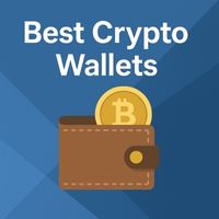 Trezor hardware crypto wallet device with display showing Bitcoin and Ethereum security icons.